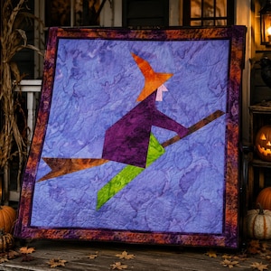 Witch Hat FPP Quilt Pattern PDF | Beginner Halloween Quilt Block | 2 Sizes 8x10 & 10x12 | Foundation Paper Piecing | Bilingual