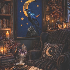 Crow Moon Quilt Pattern PDF - Halloween 17x22'' | Intermediate Raven Raw Edge Applique Fall Textile Art Wall Hanging NalyfayQuilt