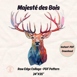 Modern Deer Quilt Pattern PDF, Raw Edge Applique, Animal Quilt Block, Forest Quilt, Beginner Friendly, Instant Download, Patchwork Pattern