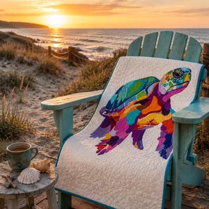 Patron Courtepointe Tortue de Mer PDF - 17x25" | Appliqué Raw Edge Débutant Motivé Collage Textile Sagesse des Vagues NalyfayQuilt