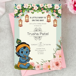 Baby Shower Invitation Bal Krishna Theme Editable Canva Template Indian Baby Shower Invitation Krishna Theme Card Instant Download