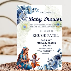 Baby Shower Card Baby Krishna Baby Shower Card Yashoda And Krishna Theme Baby Shower Editable Canva Template Instant Download Easy to Edit