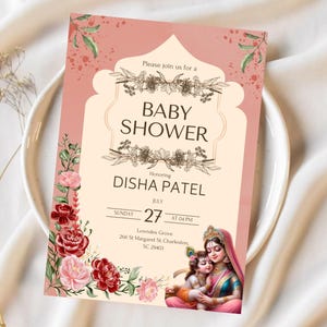 Baby Shower Krishna Theme Canva Editable Template Krishna Theme Baby Shower Invitation Card With Lord Krishna Pitcher Baby Krishna Yashoda