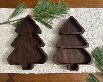 Wooden Christmas Tree Serving Tray | Holiday Cookie Platter & Candy Dish | Food Safe Charcuterie Board