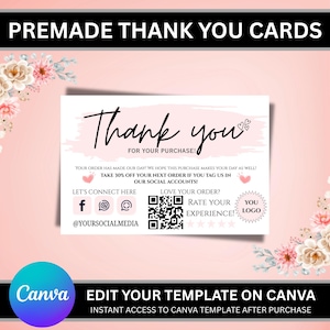 de carte de remerciement | Encart d'emballage pour petite entreprise | Conception de toile modifiable | Carte marketing de commande DIY