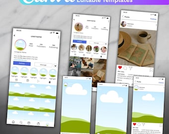 Plantillas de Canva para maquetas de perfiles de Instagram, Planificador de feeds de redes sociales (Descarga digital)