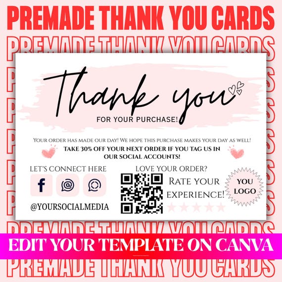 Editable Thank You Card Template, Small Business (3.5x2 inches)