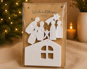 Weihnachtskrippe To Go – Mini-Krippenset aus Gips | Handgemacht | Geschenkidee zu Weihnachten | Weihnachtsgeschenk | Wichtelgeschenk