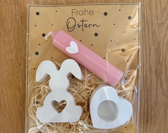 Ostertüte Geschenkset | Kerze mit Herz und Deko-Hase | Handgemacht | Oster Geschenk | Frühling und Ostern | Frohe Ostern