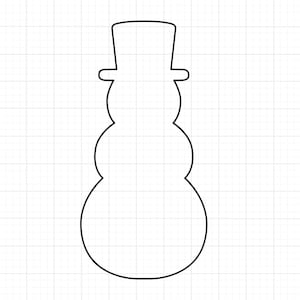 以下が含まれることがあります： シルクハットをかぶった雪だるまの黒いアウトライン。雪だるまの体は、3つの積み重ねられた球で構成されています。この画像は、冬をテーマにした工芸品や装飾に最適な、シンプルでクリーンなデザインです。