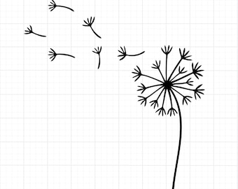 Dandelion SVG | Dandelion Seeds Blowing Clipart | Simple Flower Outline SVG | Minimalist Dandelion PNG for Cricut and Crafts