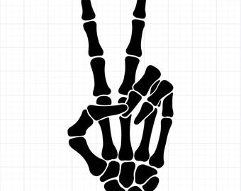 Skeleton Peace Hand SVG PNG | Halloween Bone Hand Sign Cut File | Spooky Clipart for Cricut & Glowforge