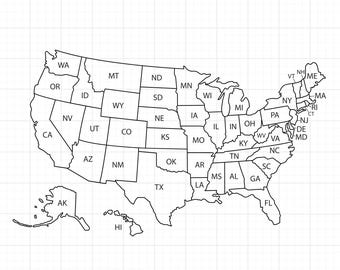 United States Map SVG PNG | USA Map Outline with State Names, Printable Map for Cricut, Travel Tracker Svg, Educational Geography Design