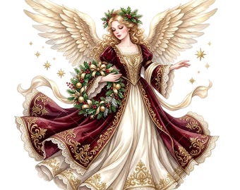 12 Christmas Angel JPG Bundle Vintage Angel Clipart Holiday Angel Artwork Victorian Christmas Card Printable Watercolor