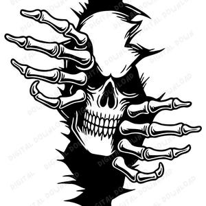 Skull Ripping Through Design SVG PNG | Skull In The Wall File | Horror Tattoo Style Digital Download