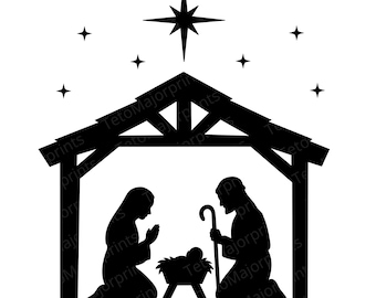 Nativity Silhouette SVG PNG JPG | Christmas Manger Cut File | Holy Family Clipart for Crafts