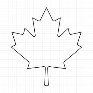May include: A black outline of a maple leaf, a symbol of Canada, set against a white grid. The leaf's shape is clearly defined with five lobes and a stem. The design is simple and graphic.