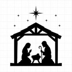 Nativity Silhouette SVG PNG | Christmas Manger Cut File | Holy Family Clipart for Crafts