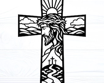Jesus Cross SVG DXF PNG Laser Cut File Christian Cross Wall Art Design