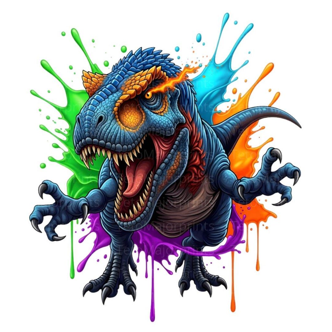 Colorful T Rex PNG Dinosaur Splash Clipart Jurassic Dino Cartoon Art - Etsy