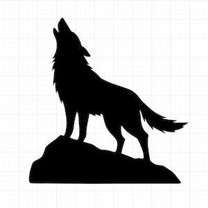 Howling Wolf SVG PNG | Wolf Silhouette on Rock, Wildlife Cut File for Cricut, Mountain Animal Clipart, Rustic Camping SVG