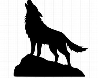 Howling Wolf SVG PNG | Wolf Silhouette on Rock, Wildlife Cut File for Cricut, Mountain Animal Clipart, Rustic Camping SVG
