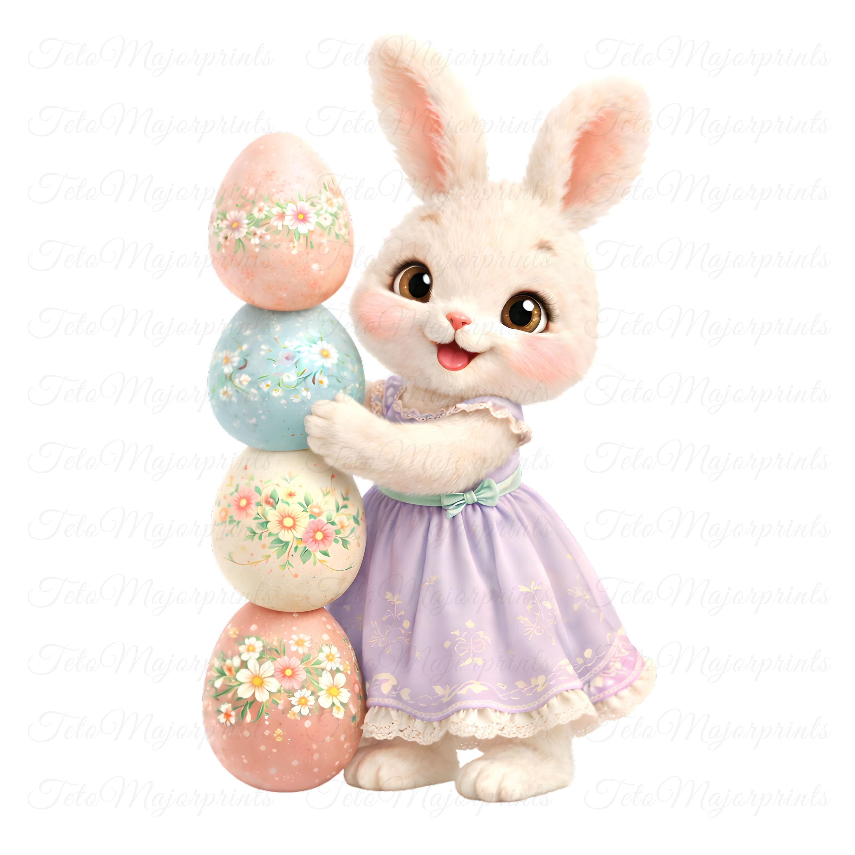 12 Easter Bunny PNG Bundle Pastel Spring Rabbit Clipart Sublimation ...