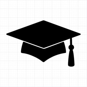 May include: A black graduation cap, also known as a mortarboard, with a square top and a tassel hanging from the center. The cap is a symbol of academic achievement and graduation ceremonies.