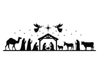 Nativity Scene SVG PNG JPG Christmas Nativity Silhouette Christian Birth Of Jesus Vector Graphic Design Cricut Laser Cut File