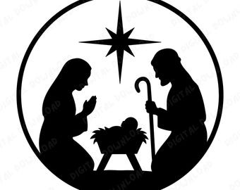 Nativity Scene in Circle SVG PNG | Holy Family SVG | Manger Scene Ornament Svg | Christian Christmas Svg | Religious Cricut Cut File