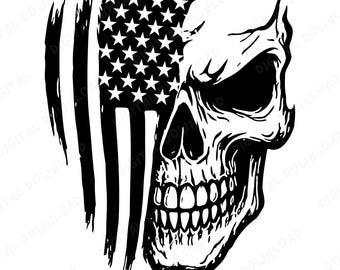 American Flag Skull SVG | Patriotic Skull Png | USA Flag Skeleton Cricut Cut File | Biker Skull Svg | Grunge USA Skull Decal
