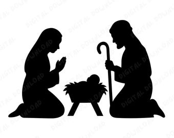 Nativity Silhouette SVG PNG | Holy Family Christmas SVG | Baby Jesus Manger Svg | Religious Christmas Svg | Christian Faith Cut File