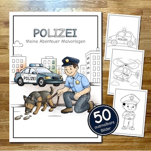 子供向けの警察の塗り絵 • 小さなパズル付き • 警察の塗り絵 • 車 • 乗り物 • 50ページのダウンロード • 子供向けの塗り絵