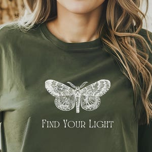 Moth Gift Shirt | Vintage Moth Tee | &quot;Find Your Light&quot; Shirt | Mystical Goblincore Gift | Celestial Insect T-Shirt
