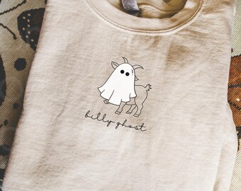 Billy Ghost Sweatshirt | Funny Halloween Goat Shirt | Cute Farm Animal Ghost Crewneck | Fall Retro Goat Lover Sweatshirt
