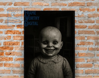 Creepy Doll Wall Art Set of 5 | Black and White Vintage Horror Prints | Gothic Haunted House Halloween Decor Digital Download