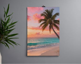 Tropical Beach Sunset Printable Wall Art | Palm Trees Paradise Landscape | Coastal Decor | Instant Download | 5 Sizes 300 DPI
