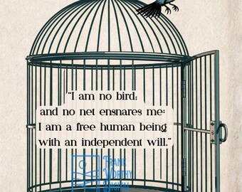 Literary Quote Wall Art Printable – Jane Eyre “I Am No Bird” – Feminist Book Lover Decor – Instant Download, 5 Ratios, Multiple Sizes