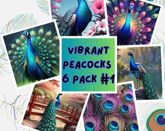 Peacock Art Prints: Colorful Home Decor, Set of 6 (Digital Download)