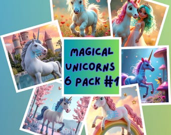 Magical Unicorn Dreams Pack #1: 6 Enchanting Printable Art Prints for Kids – Instant Download!