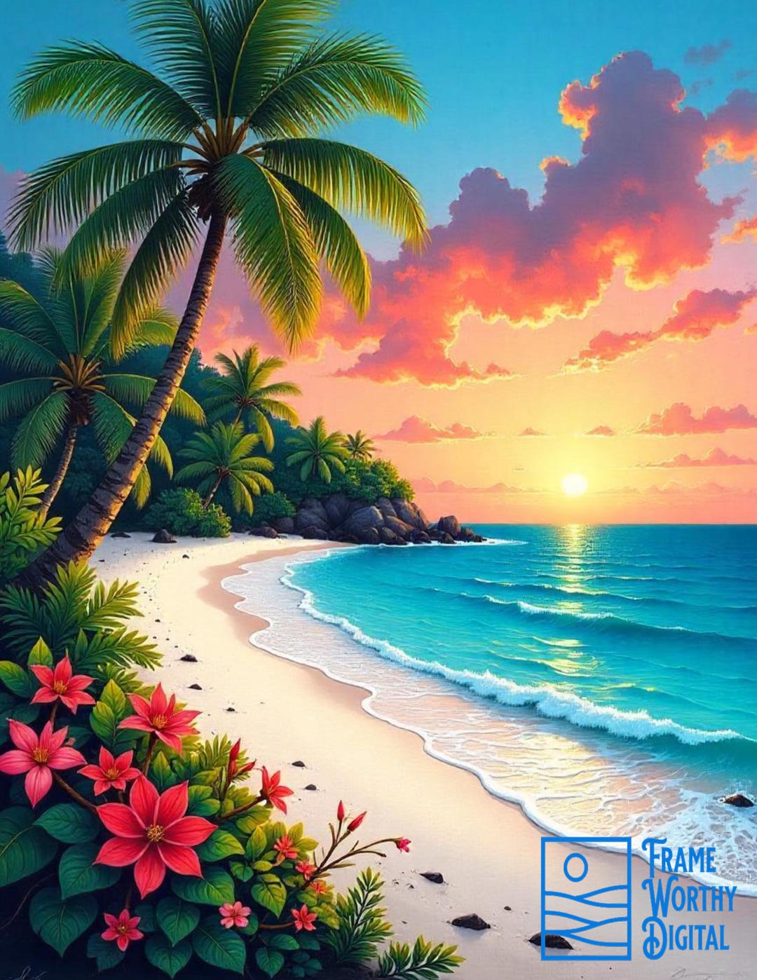 Tropical Beach Sunset Art Print: Paradise Landscape (digital Download ...