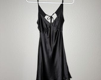 VTG Victorias Secret 100% Seide Slip Dress Schwarz Open Back Satin Y2K Coquette M