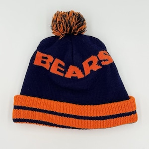 Vintage Chicago Bears Knitted Beanie Hat Winter Cap Spell Out NFL Pom Pom Stripe