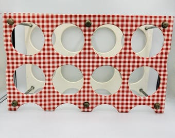 Vintage Rot Gingham Wein Regal Flaschenhalter Picknick Cottage Retro Küche Dekor