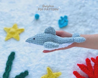 Patrón de crochet de delfín, Patrón de animales marinos, Patrón de juguetes oceánicos, Patrón de delfín, Delfín amigurumi, Patrón de delfín de peluche, Regalo hecho a mano