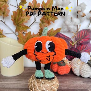 Pumpkin Man Crochet Pattern, No Sew Pumpkin Crochet Pattern, Halloween Crochet Patterns, Beginner amigurumi, Handmade Halloween Crochet
