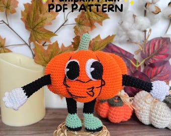 Wzór na szydełkowanie Pumpkin Man, Wzór na szydełkowanie dyni bez szycia, Wzory na szydełkowanie na Halloween, Początkujący amigurumi, Ręcznie robione szydełkowanie na Halloween