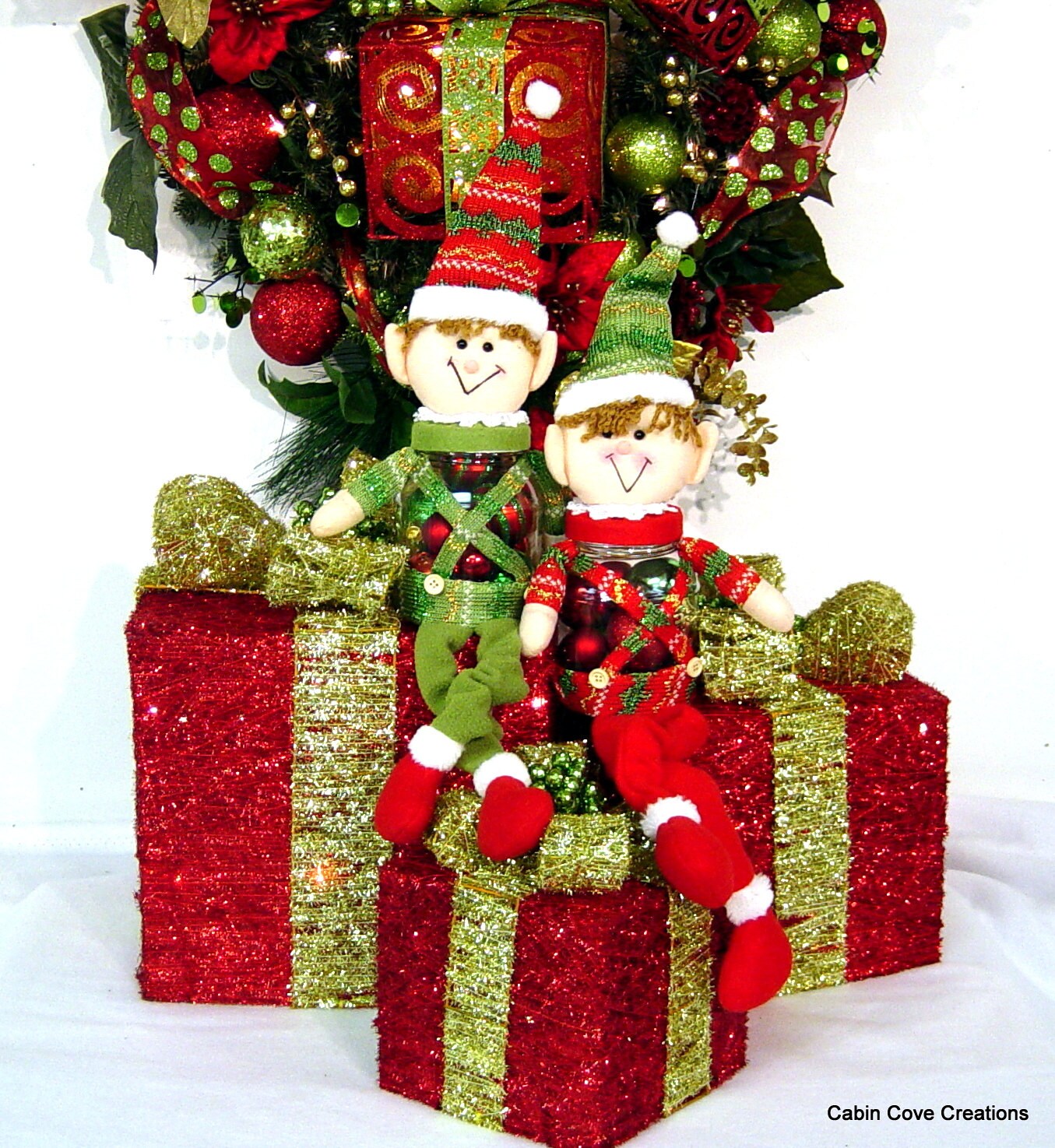 Elf shelf sitters with set of 3 Decorative Gift Boxes w lights Etsy