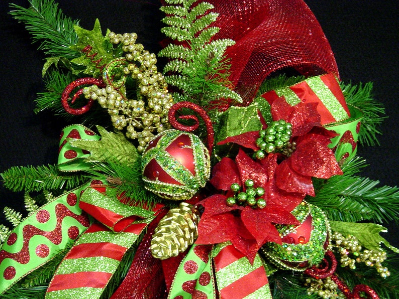Huge Christmas Teardrop Vertical Swag Wreath 5 ft long red Etsy