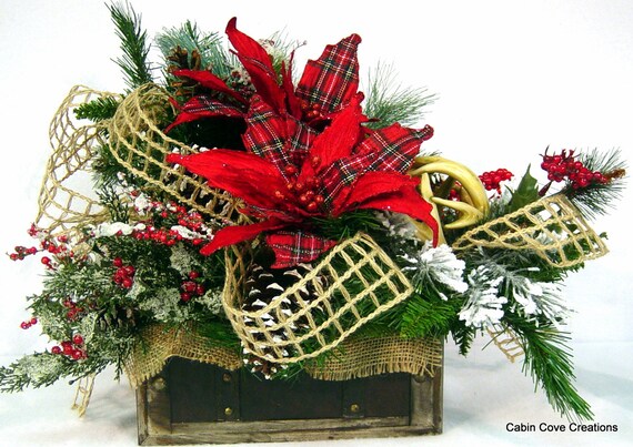 Rustic Christmas Floral Arrangement Centerpiece Tartan Plaid Etsy etsy